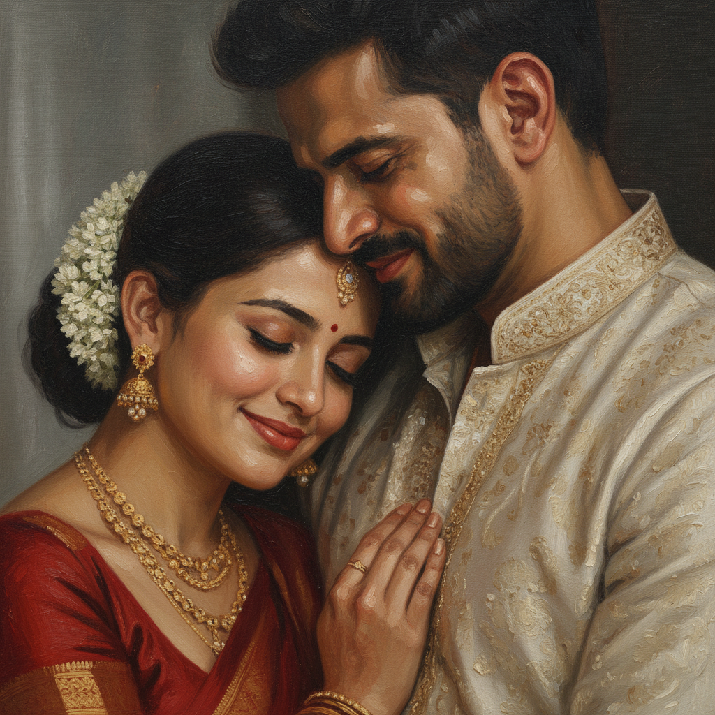 Wedding portrait, oil-painted after