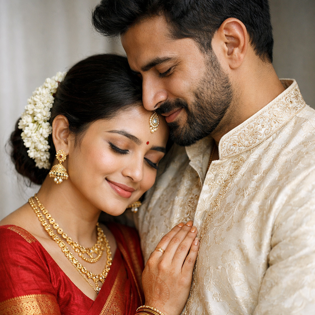 Wedding portrait, oil-painted before